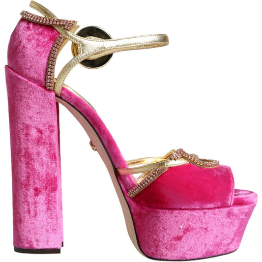 Dolce & Gabbana Pink Velvet Platform Ankle Strap Heel Sandals Shoes LA11933-37