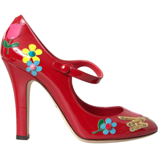 Dolce & Gabbana Red Leather Embellished Mary Jane Pumps Heels Shoes LA10721-40