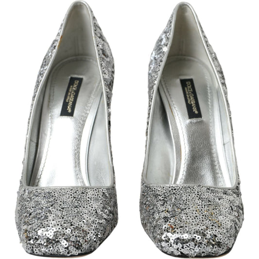 Dolce & Gabbana Silver Sequin Embellished Heels Pumps Shoes LA10787-39