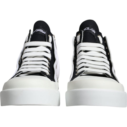Dolce & Gabbana White Black Cotton Logo High Top Sneaker Shoes MV6218-39