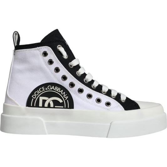 Dolce & Gabbana White Black Cotton Logo High Top Sneaker Shoes MV6218-39