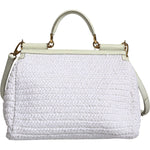 Dolce & Gabbana White Rafia Leather SICILY Crossbody Bag Dolce & Gabbana Light Gray