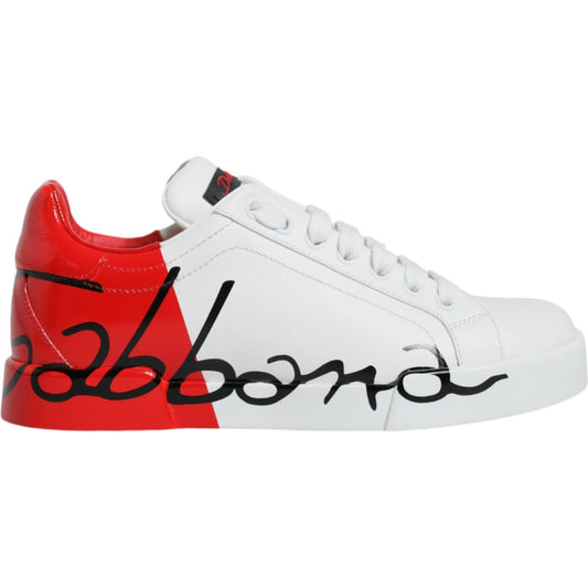 Dolce & Gabbana White Red Portofino Low Top Sneakers Shoes LA11756-36
