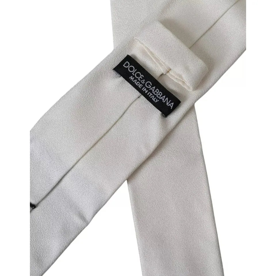 Dolce & Gabbana White Silk Classic Adjustable Men Tie KRA3366