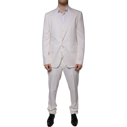 Dolce & Gabbana White Wool Silk 3 Piece SlimFit Formal Suit KOS2256-52