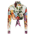Dolce & Gabbana Floral print poplin shirt, light yellow with front button and self-tie fastening, featuring colorful flower print design.