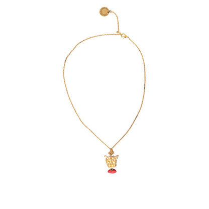 Dolce & Gabbana Gold Brass Chain Dog Heart Pendant Charm Necklace with red crystal embellishment