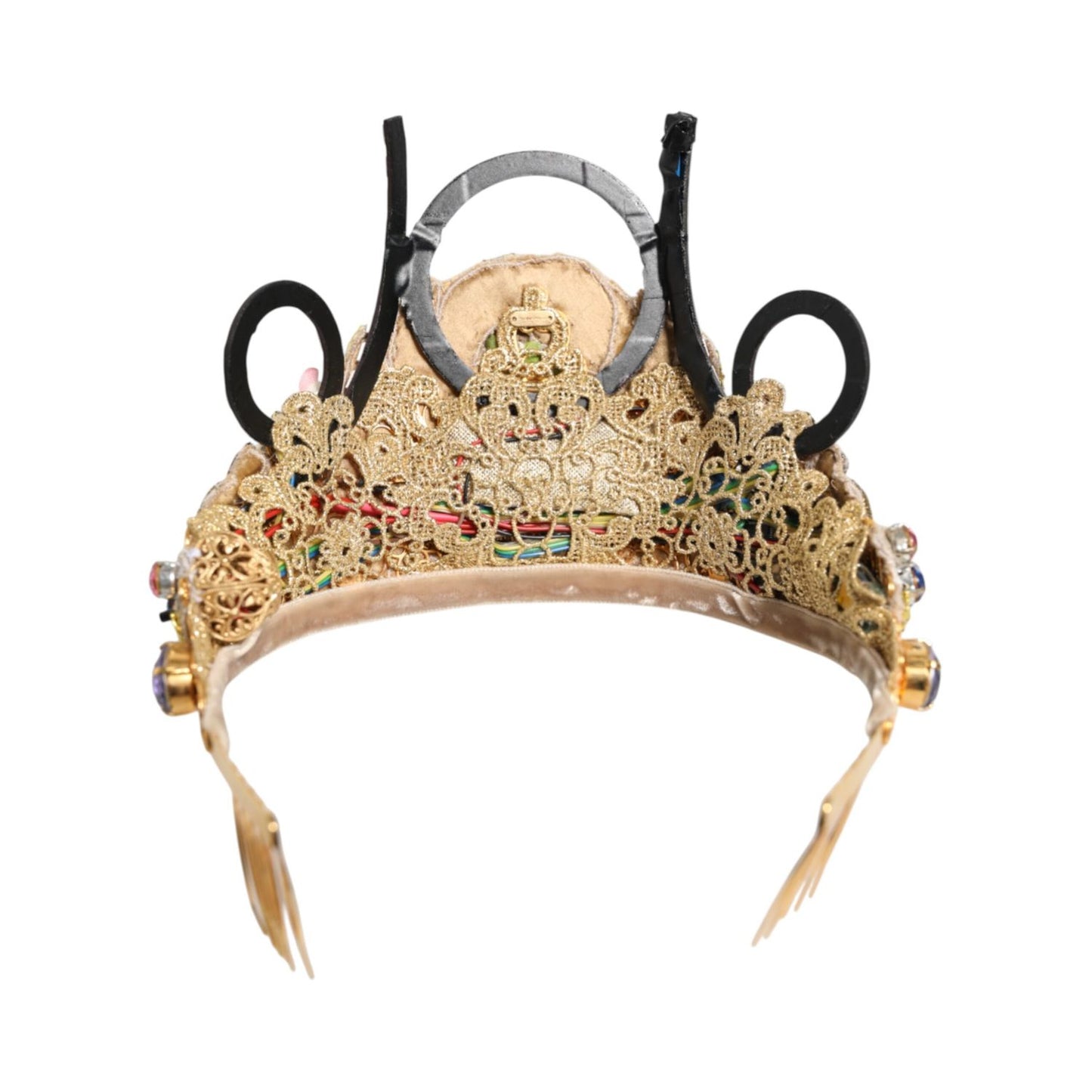 Dolce & Gabbana Gold Brass Crystal Embellished Headpiece Crown Diadem Tiara