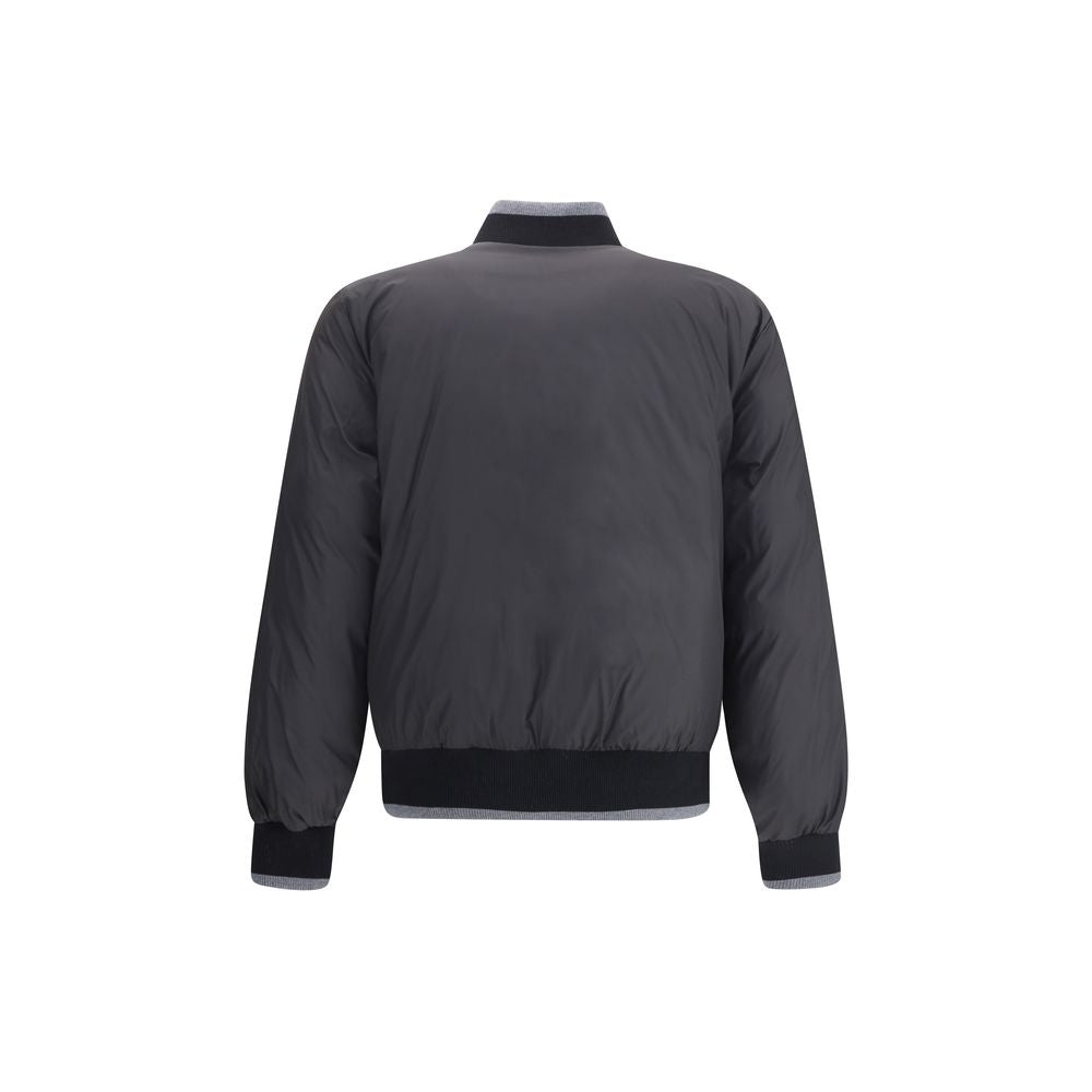 Back view of Dolce & Gabbana Gray Cotton Bomber jacket with ribbed cuffs and hem, highlighting its sleek and modern design.