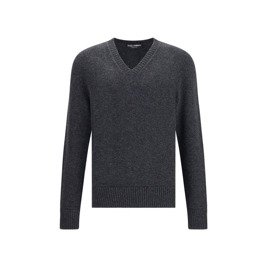 Dolce & Gabbana Gray Fleece Wool Sweatshirt with V-neck and long sleeves, elegant and versatile for formal or casual wear, AW25 season.