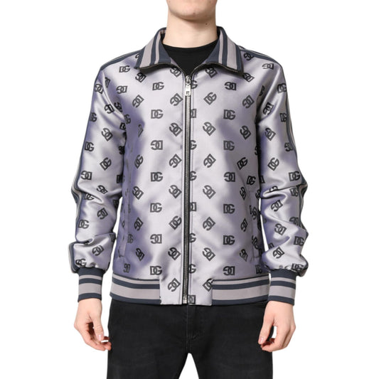 Dolce & Gabbana Gray Logo Monogram Full Zip Bomber Jacket