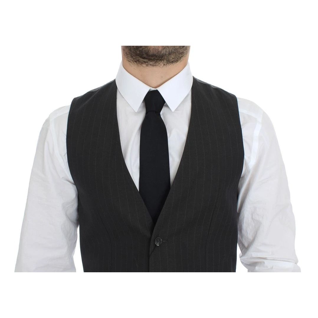 Dolce & Gabbana Gray Striped Formal Dress Gilet Vest