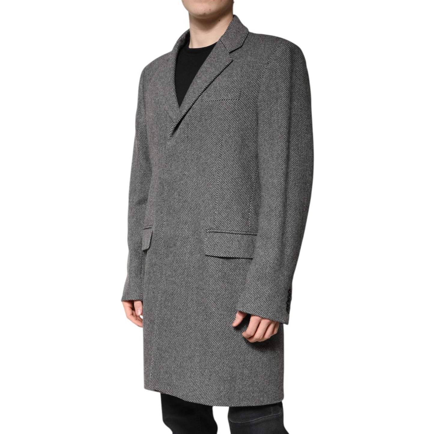 Dolce & Gabbana Gray Wool Single Breasted Trench Coat Jacket