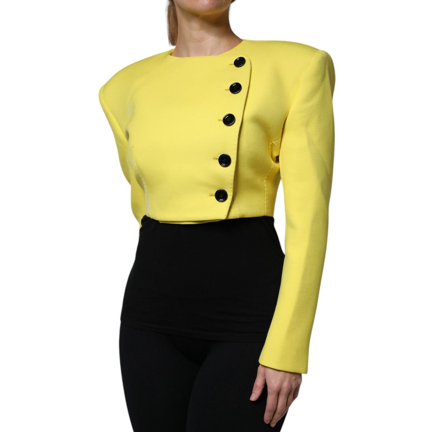 Dolce & Gabbana Lemon Yellow Wool Long Sleeves Cropped Coat Jacket