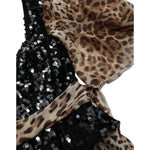 Dolce & Gabbana Leopard Print Silk Sequin Ruffle Maxi Dress with elegant detail showcasing sequins and leopard print fabric.