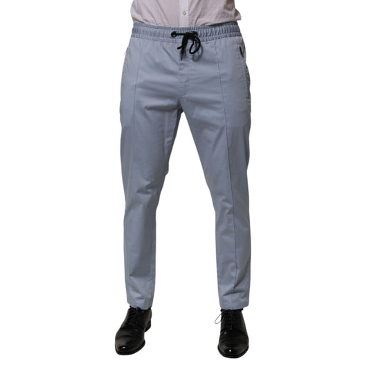 Dolce & Gabbana Light Blue Cotton Drawstring Elastic Waist Men Pants
