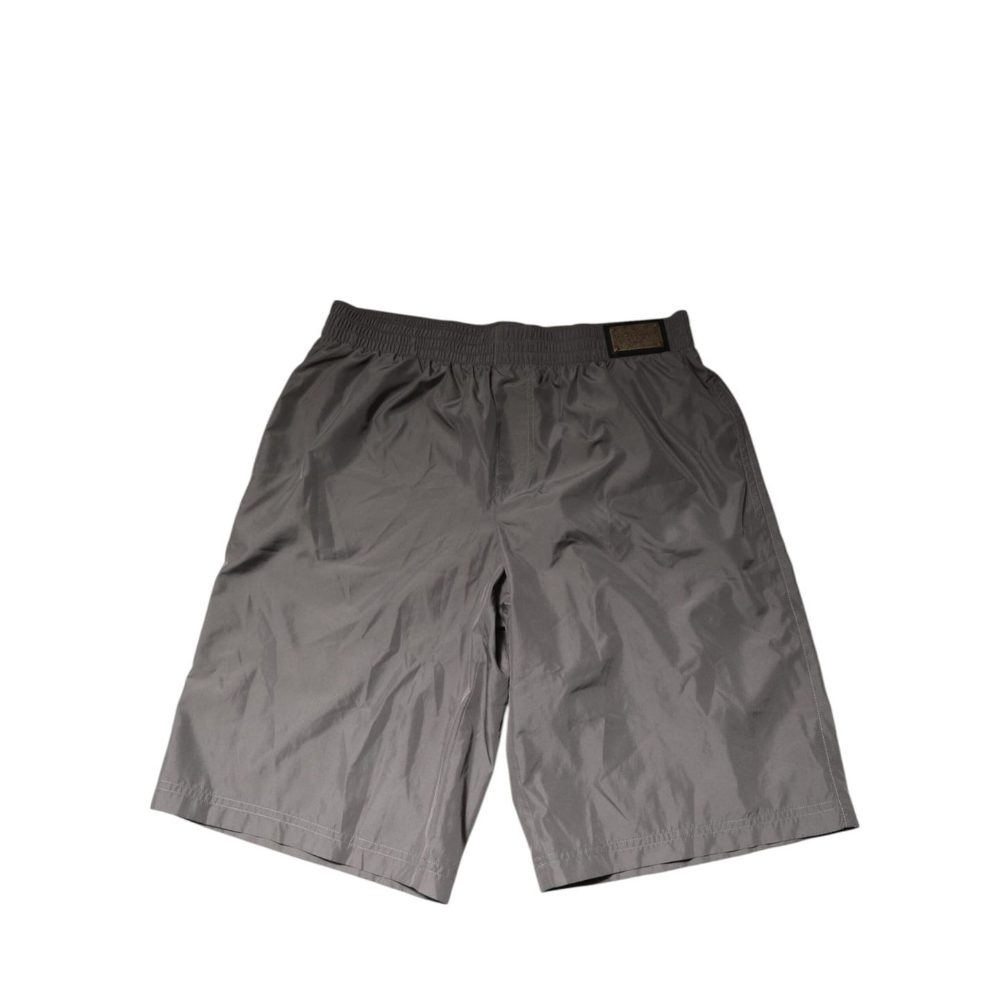 Dolce & Gabbana Light Gray Nylon Elastic Waist Shorts Swimwear, crafted in Italy, perfect for beach or poolside lounging.