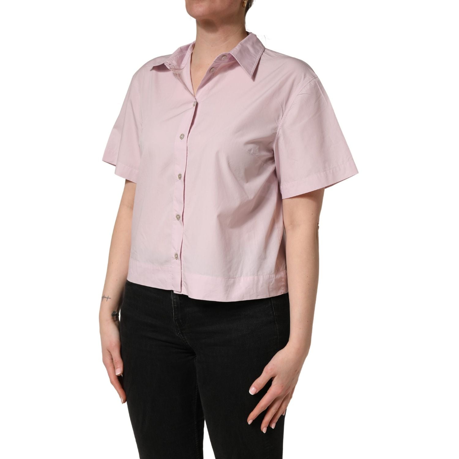 Dolce & Gabbana LightPink Cotton Collared Buttoned Blouse  Top