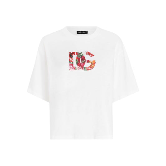 Dolce & Gabbana Logo cotton t-shirt, white crew neck with floral logo design, short sleeves, straight hem.