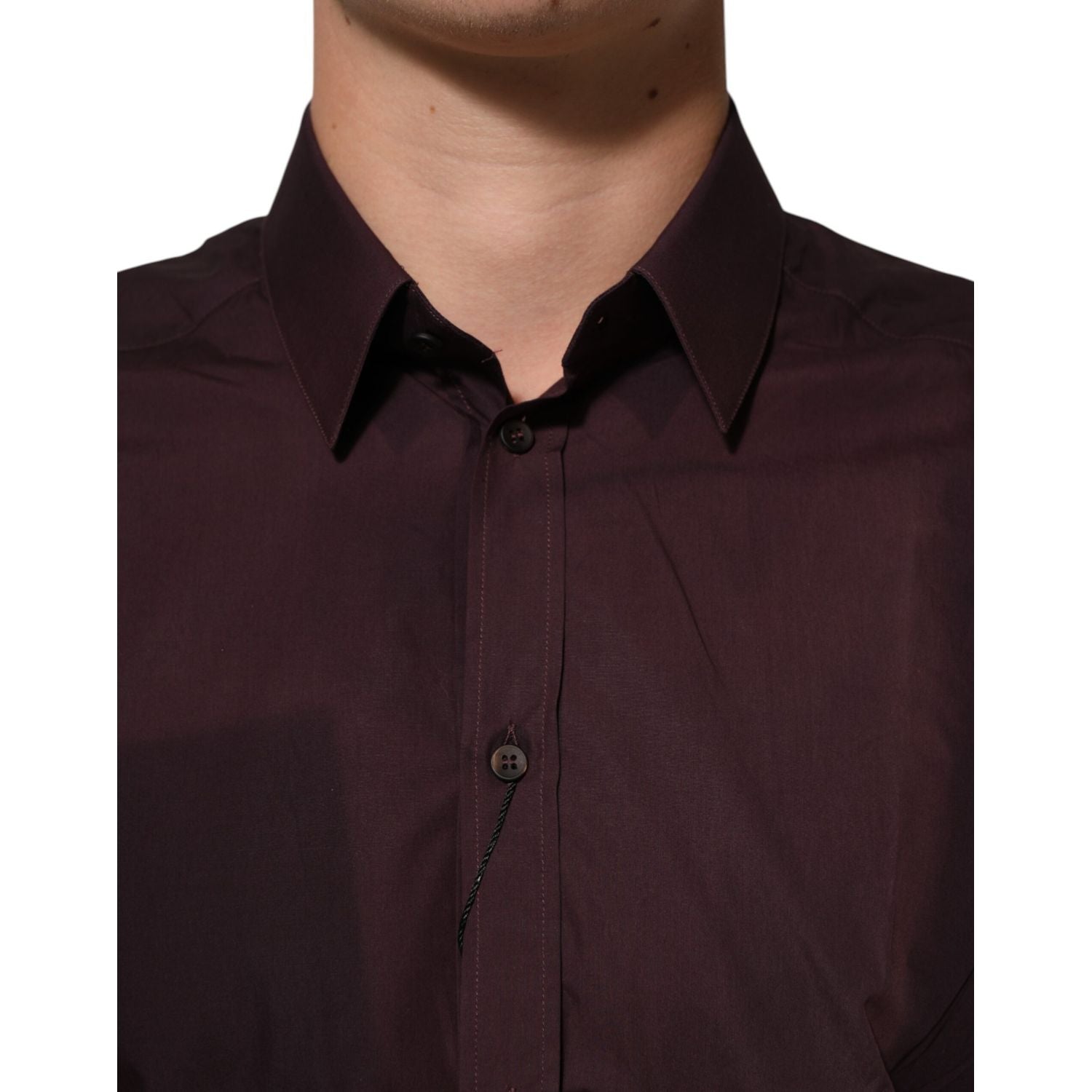 Dolce & Gabbana Maroon Cotton Collared GOLD Formal Dress Shirt