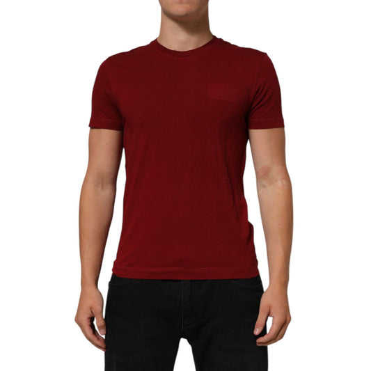 Dolce & Gabbana Maroon Logo Crew Neck Short Sleeve T-shirt on model, regular fit, crafted from soft cotton, stylish casual wear