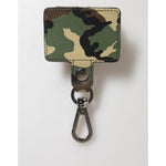 Dolce & Gabbana Multicolor Camouflage Leather Metal Accessory Airpods Case with keychain, stylish protective case made in Italy.