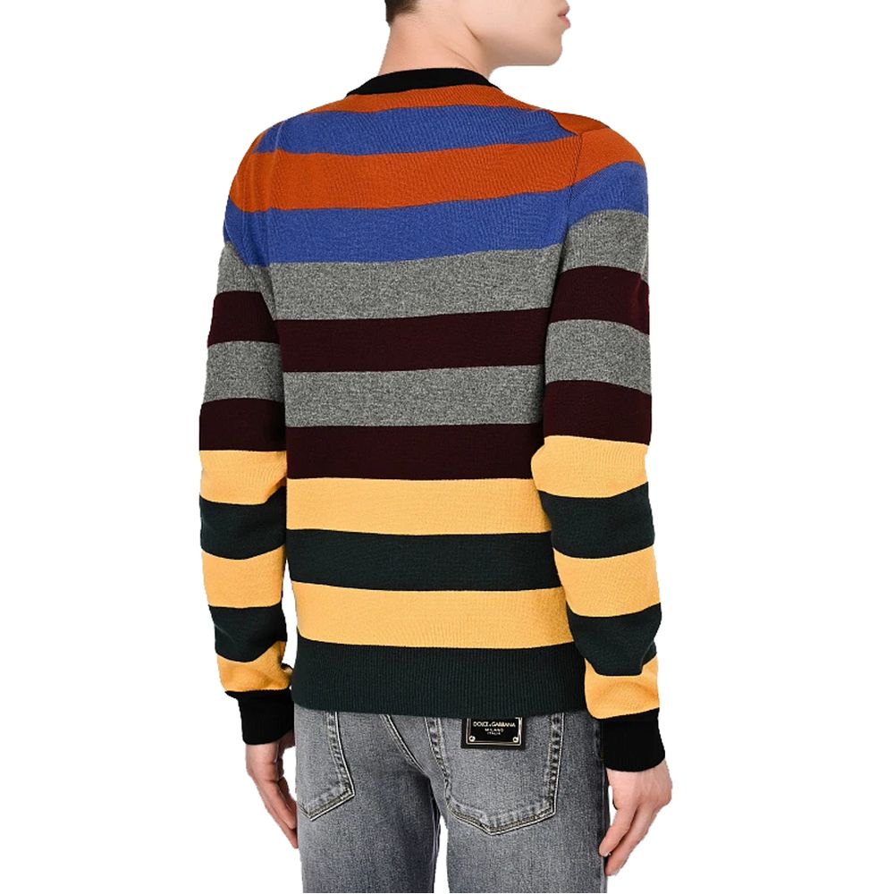Dolce & Gabbana Multicolor Cashmere Sweater with horizontal stripes and logo lettering, back view
