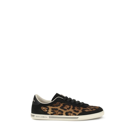 Dolce & Gabbana Multicolor Lamb Ovis Aries Aries Low Top Sneakers with leopard print and ruthenium trim, AW25 collection.