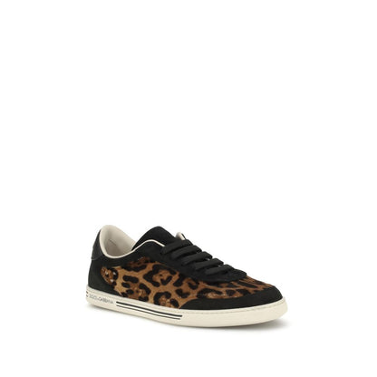 Dolce & Gabbana Multicolor Lamb Ovis Aries Aries Low Top Sneakers with leopard print, TPU sole, and shiny ruthenium trim.