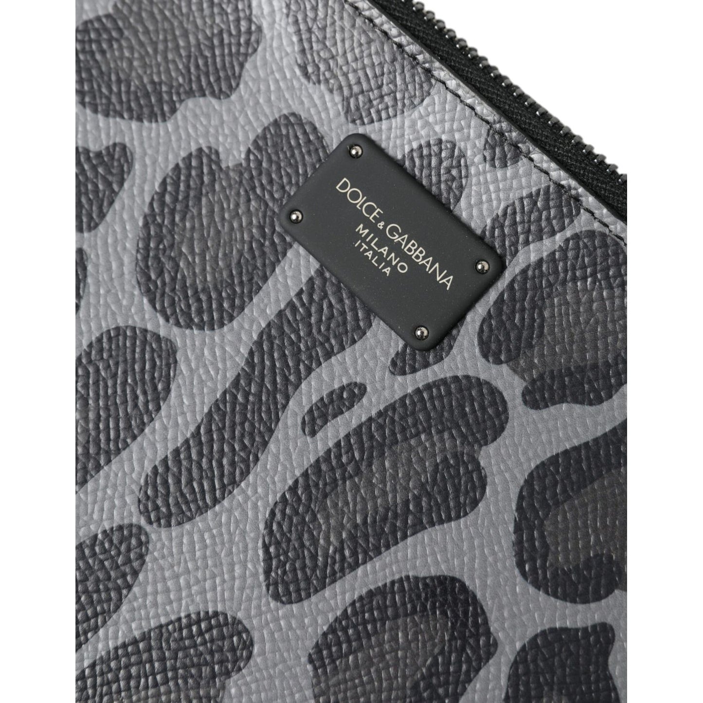 Dolce & Gabbana Multicolor Leopard Jacquard Logo Plaque Document Briefcase Bag featuring logo plaque and leopard print detail.