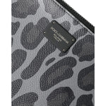 Dolce & Gabbana Multicolor Leopard Jacquard Logo Plaque Document Briefcase Bag featuring logo plaque and leopard print detail.