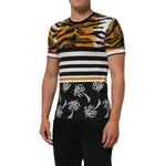Dolce & Gabbana Multicolor Leopard Palm Leaf Men Crew Neck T-shirt with vibrant patterns and premium cotton, ideal for casual looks.