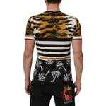 Back view of Dolce & Gabbana Multicolor Leopard Palm Leaf Men Crew Neck T-shirt with bold patterns and premium cotton material.