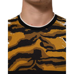 Dolce & Gabbana Multicolor Leopard Palm Leaf Men Crew Neck T-shirt showing detailed print and neckline close-up