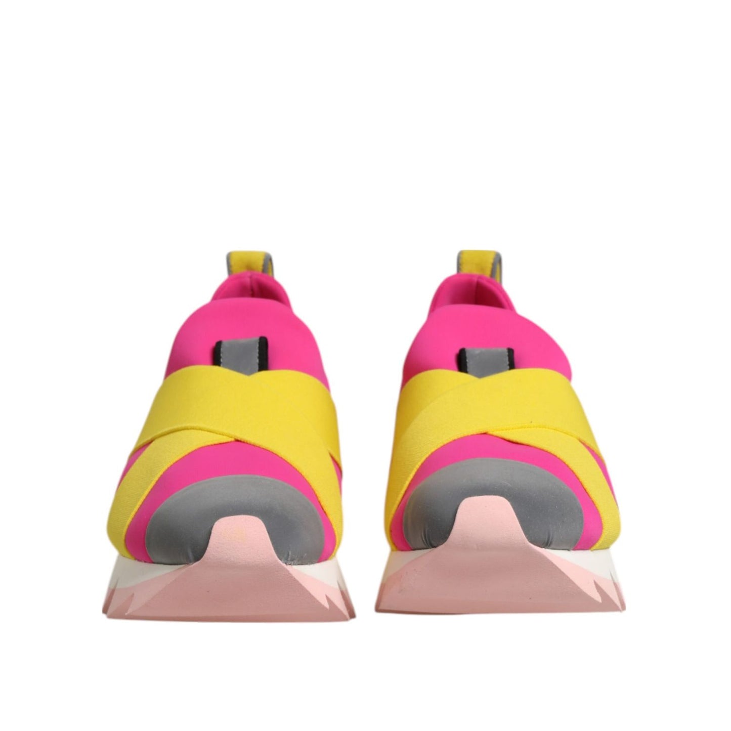 Dolce & Gabbana Multicolor Neoprene Elastic Ibiza Sneakers Shoes with vibrant neoprene construction and rubber sole, front view.