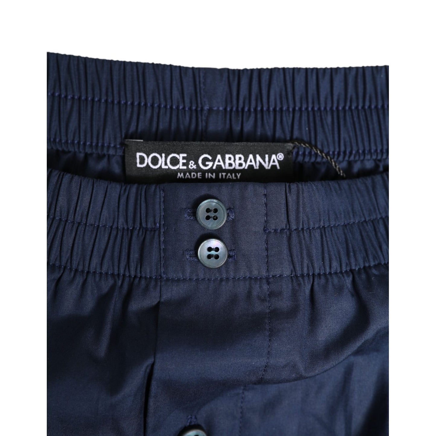 Dolce & Gabbana Navy Blue Cotton Elastic Waistband Button Swimwear