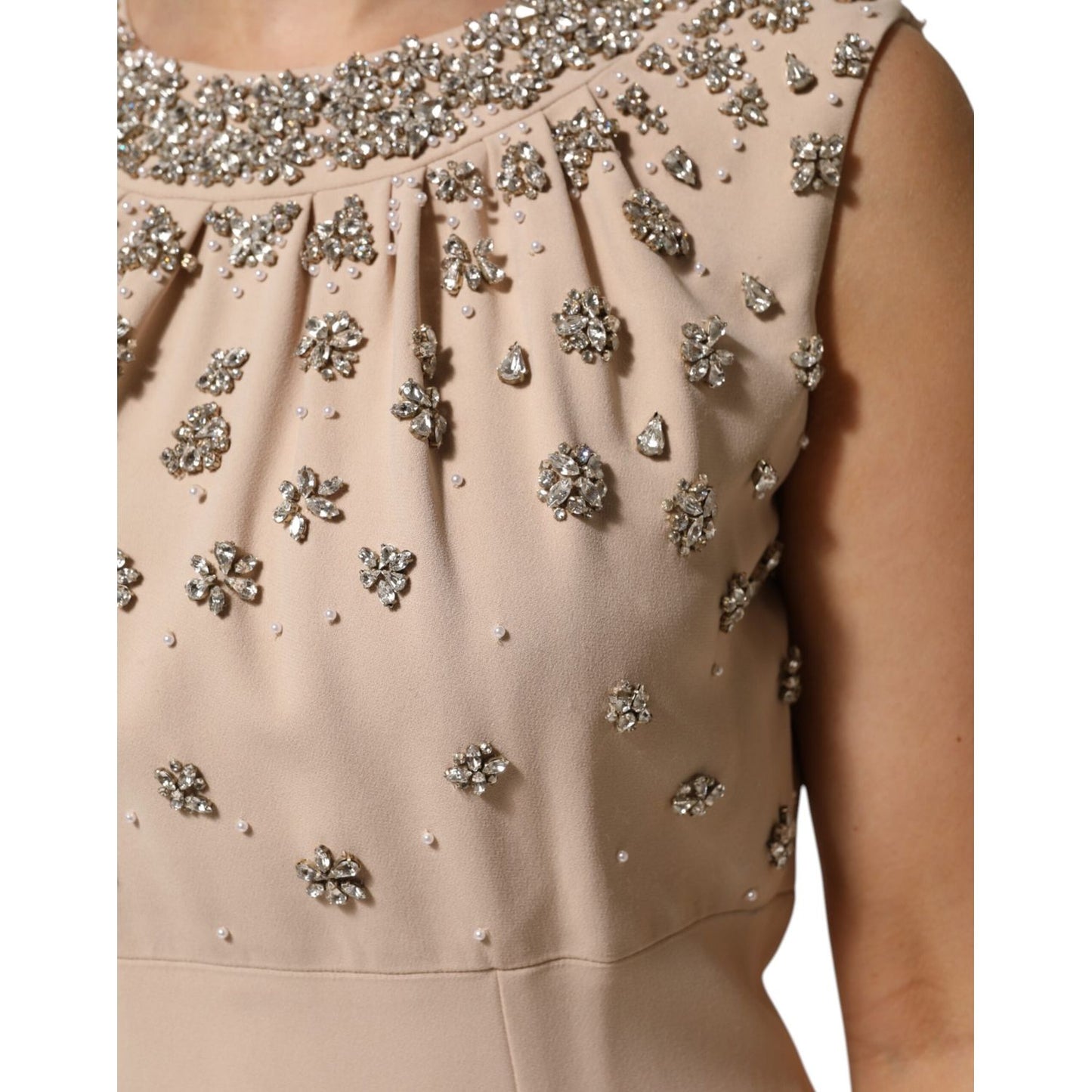 Dolce & Gabbana Nude Ecru Beaded Crystal Embellished Dress