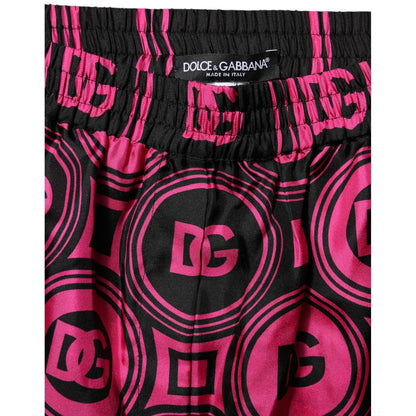 Dolce & Gabbana Pink Black Silk Logo Print DG Pattern Shorts