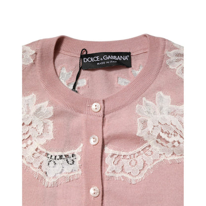 Dolce & Gabbana Pink Floral Lace Detailing Cardigan Sweater