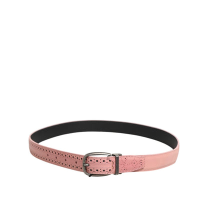 Dolce & Gabbana Pink Leather Perforated Detailing Buckle Belt