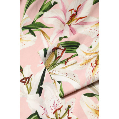 Dolce & Gabbana Pink Lily Print Viscose Round Neck Blouse Top