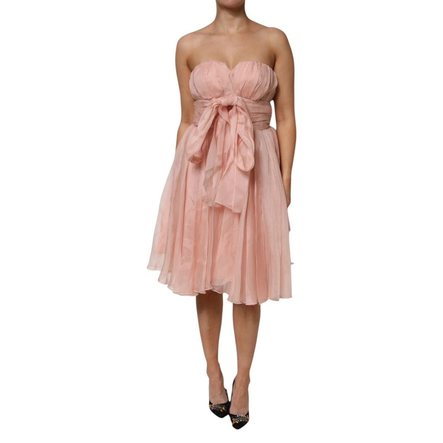 Dolce & Gabbana Pink Silk Chiffon A-line Pleated Midi Dress