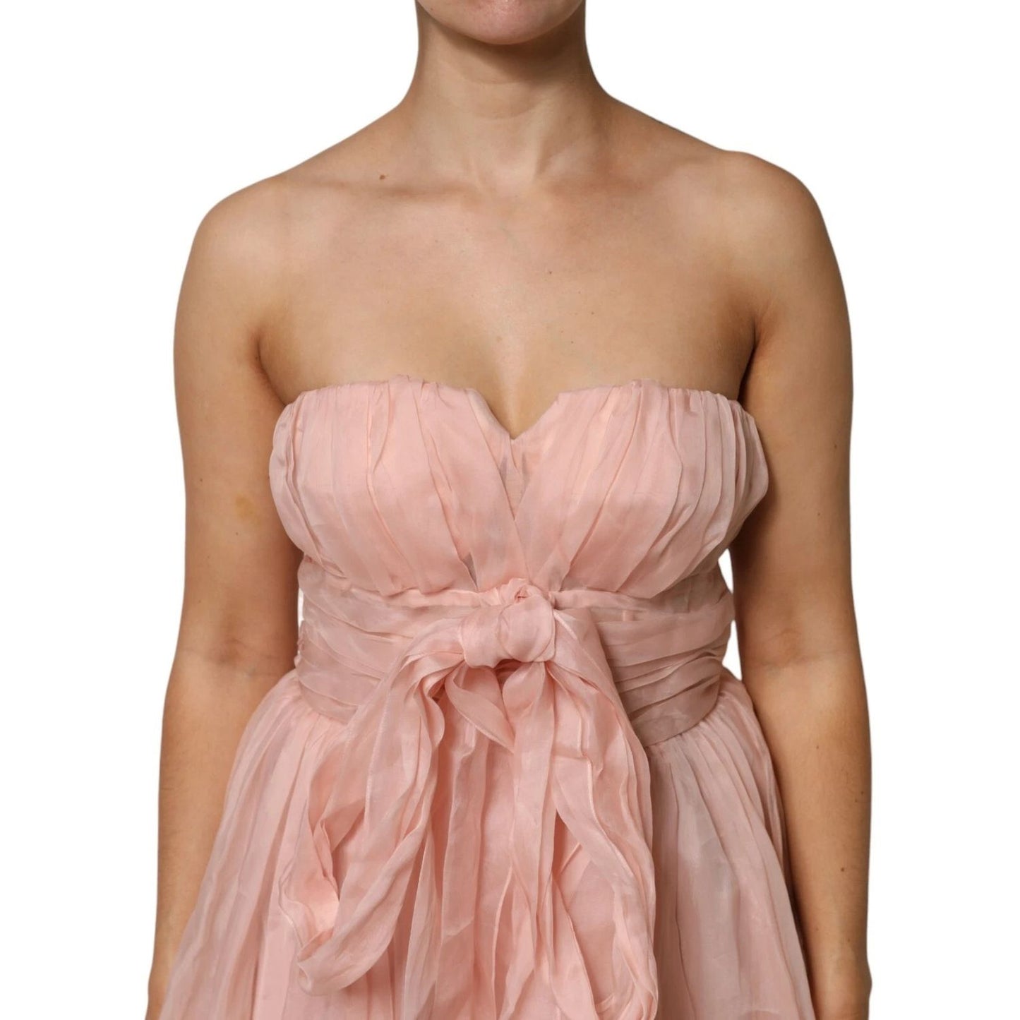 Dolce & Gabbana Pink Silk Chiffon A-line Pleated Midi Dress sleeveless front view
