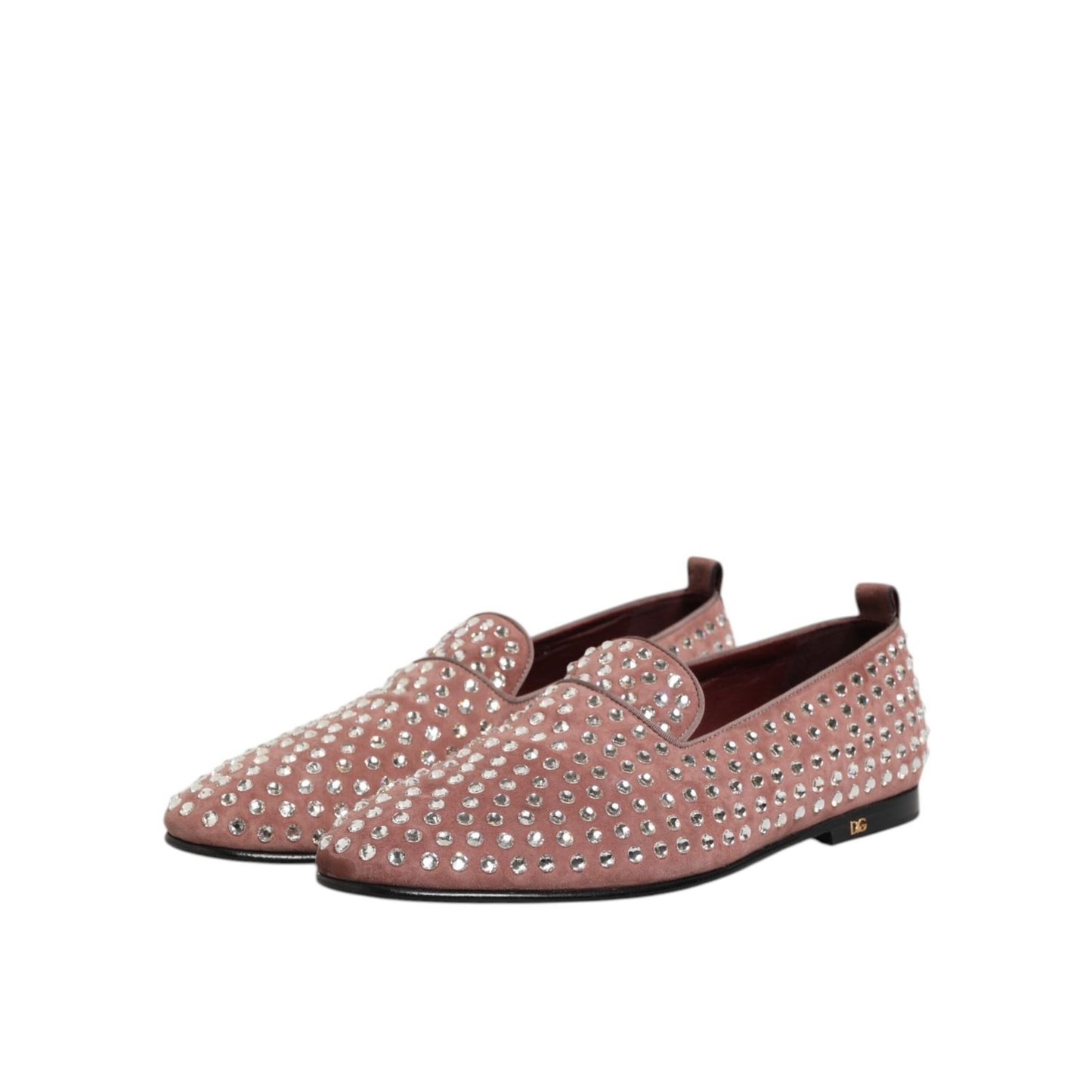 Dolce & Gabbana Pink Suede Crystals Loafers Men Dress Shoes