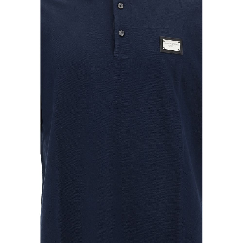 Dolce & Gabbana Polo Shirt with metal D&G monogram plaque, ribbed collar, tone-on-tone buttons, 100% cotton, AW25 collection.