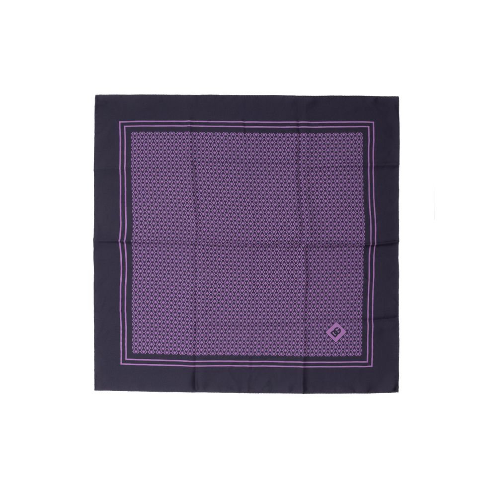 Dolce & Gabbana Purple Silk Pocket Square with geometric print, DG logo, 32x32 cm, handmade in Italy.