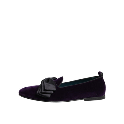 Dolce & Gabbana Purple Suede Cotton Bow Slip On Loafers Shoes