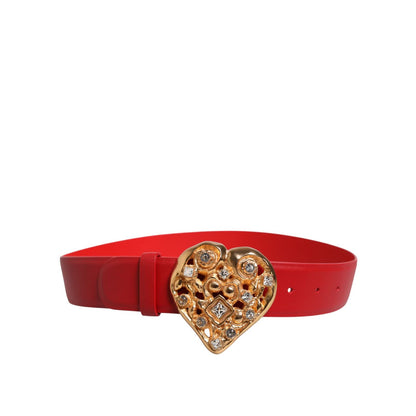 Dolce & Gabbana Red Calf Leather Embellished Metal Buckle Belt
