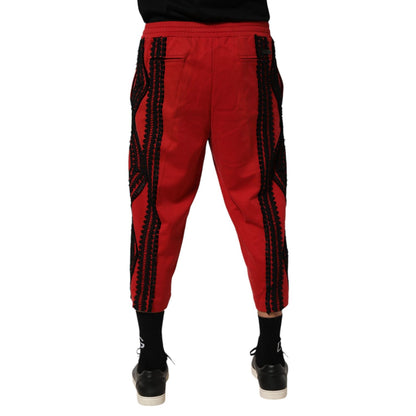 Dolce & Gabbana Red Embroidered Casual Cropped Trouser Pants