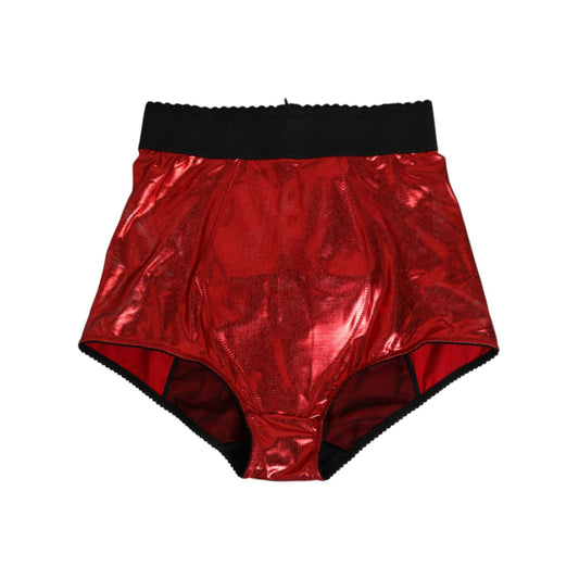 Dolce & Gabbana Red Polyester High Waist Girdle Women Underwear with black waistband and shimmering finish.